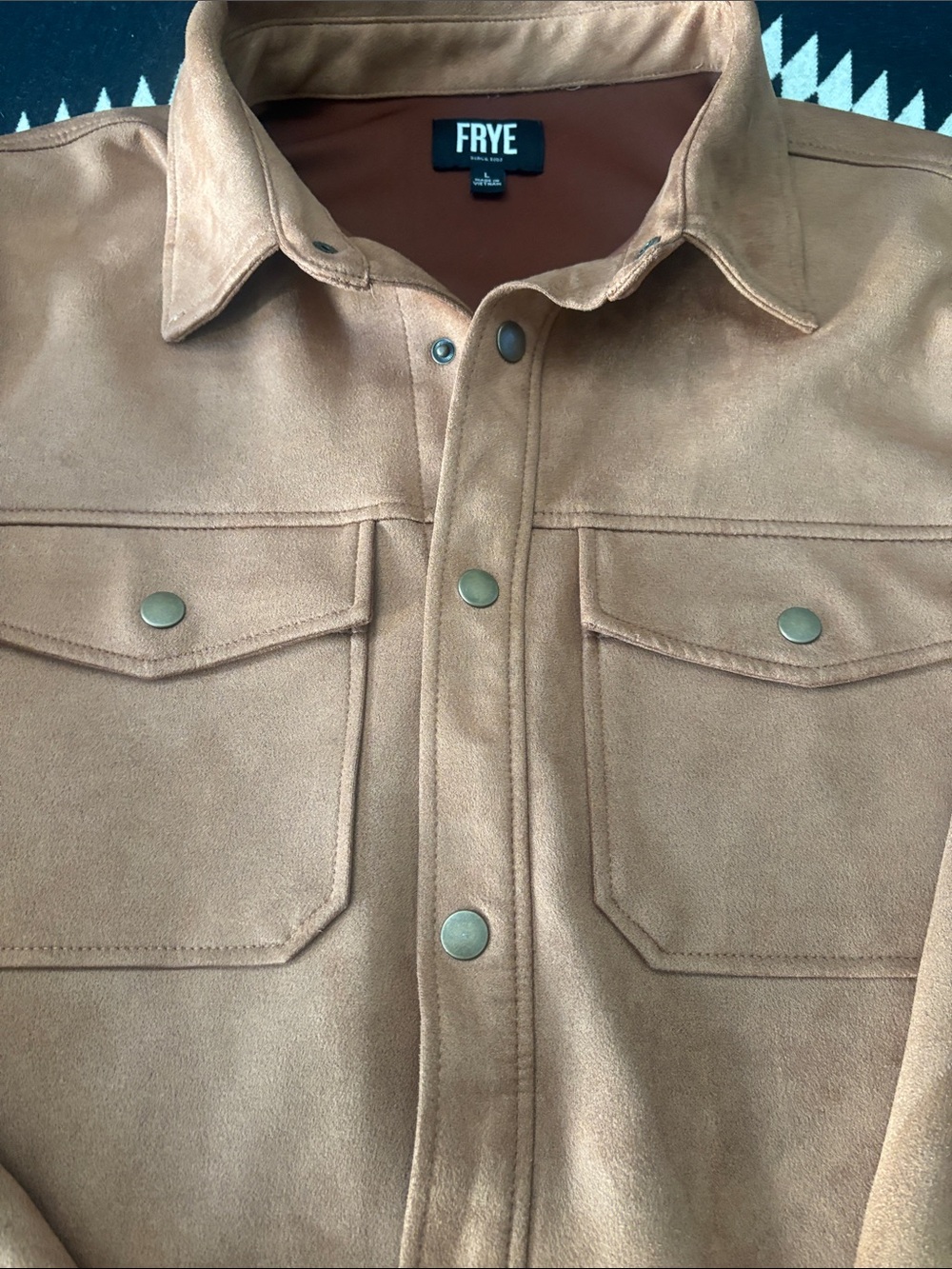FRYE Men's Camel Suede Snap-Front Shirt Jacket